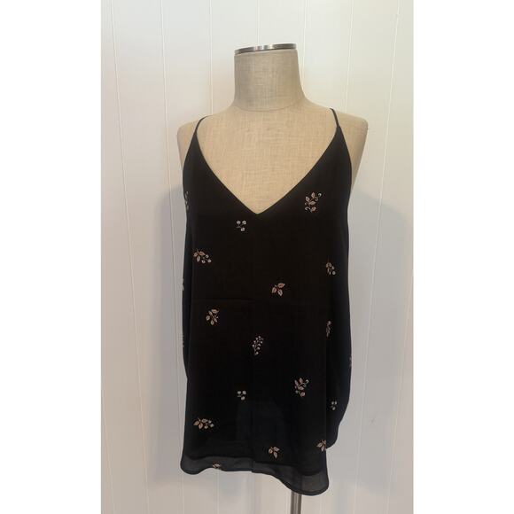 LOFT Outlet Tank Top Womens Large Black Floral Embroidered Sleeveless Blouse NWT - Picture 1 of 10